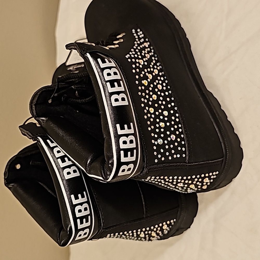Girls BEBE fashion boots black w bling kids 13 2 or 3 new with tags